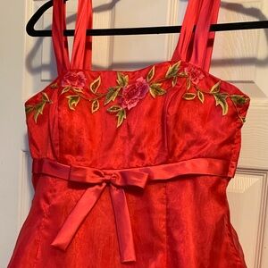 Elegant Red Floral Embroidered Prom Dress